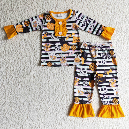 10.4 GLP0238 RTS No Moq Promotion Baby Girls Winter Outfits Baby Girls Baby Girls Halloween stripe cartoon pajamas clothes sets