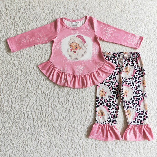 GLP0245  Baby Girls Christmas pink santa top pants clothes sets