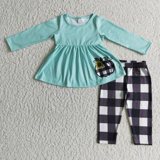 10.4 GLP0252 RTS No Moq Promotion Baby girls pumpkin plaid legging clothes sets