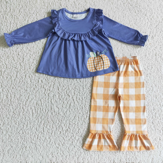 10.4 GLP0253 RTS No Moq Promotion Baby girls pumpkin ruffle pants clothes sets
