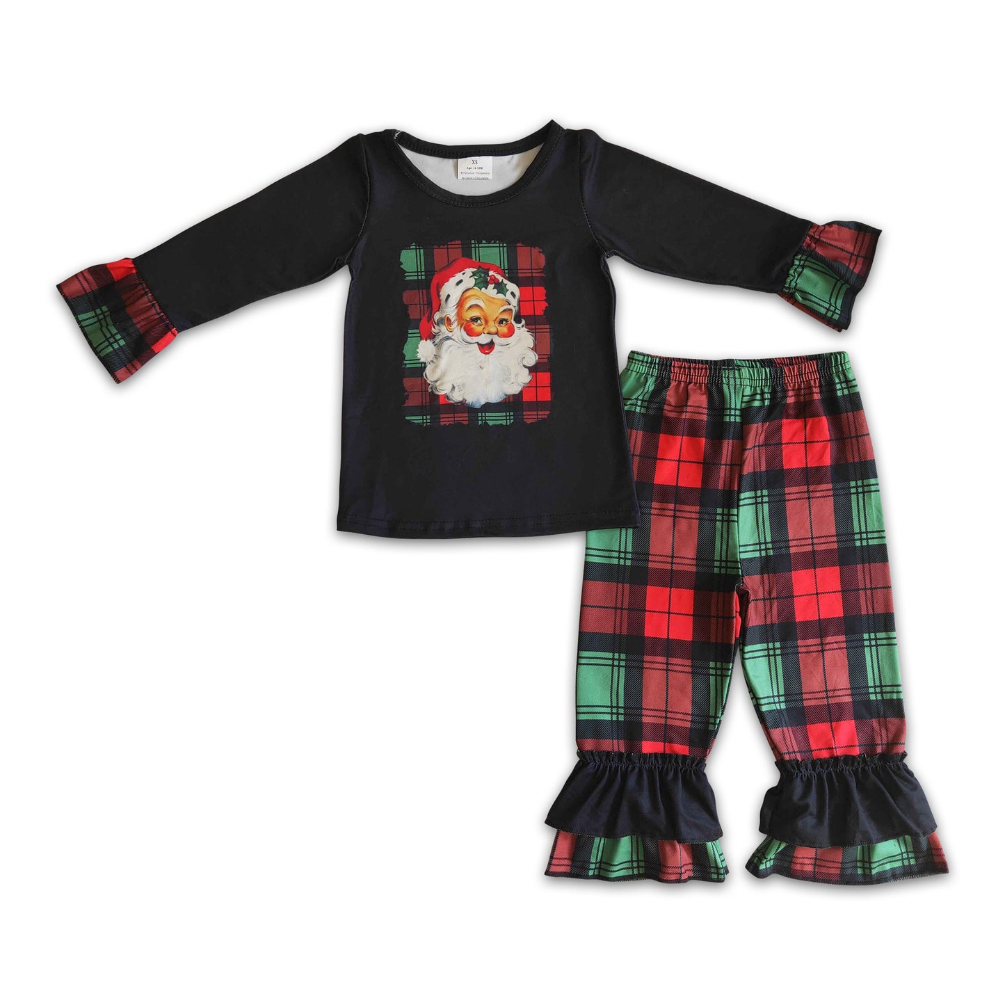 GLP0260 Girls Santa Claus plaid long-sleeved trousers suit