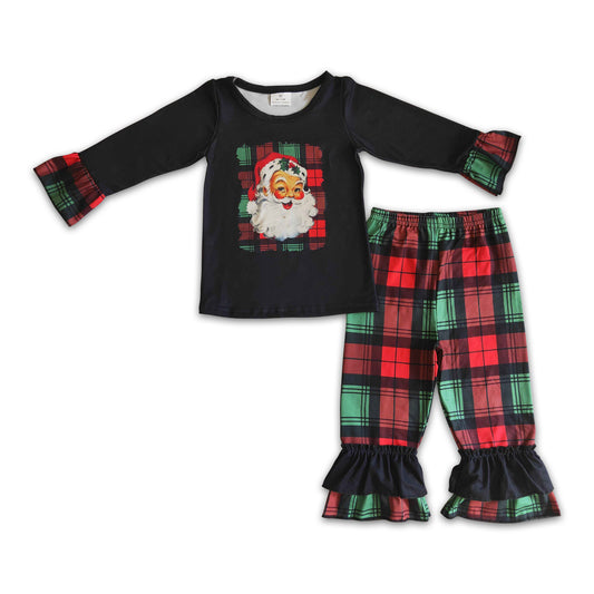 GLP0260 Girls Santa Claus plaid long-sleeved trousers suit