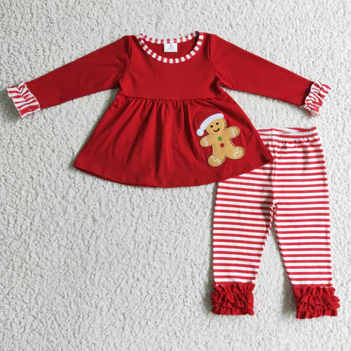9.18 RTS Sibling Baby Boys Girls Embroidery Hats Gingerbread Top Pants Christmas Clothes Sets