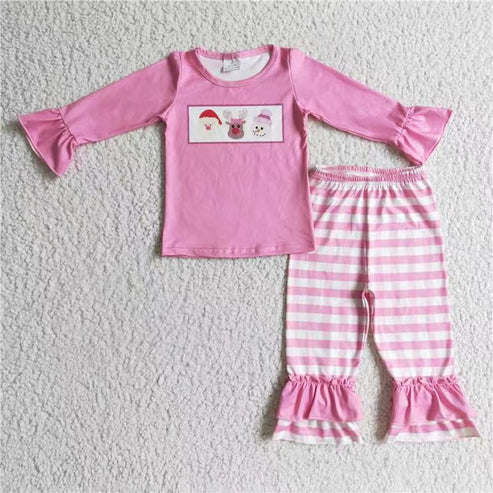 9.18 RTS Sibling Baby Boys Girls Christmas Santa Deer Snowmen Top Stripe Pant Pajamas Sets