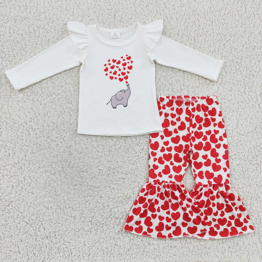 1.17 GLP0379 RTS No Moq Promotion Baby Girls Valentines Elephant Bell Pants clothes sets