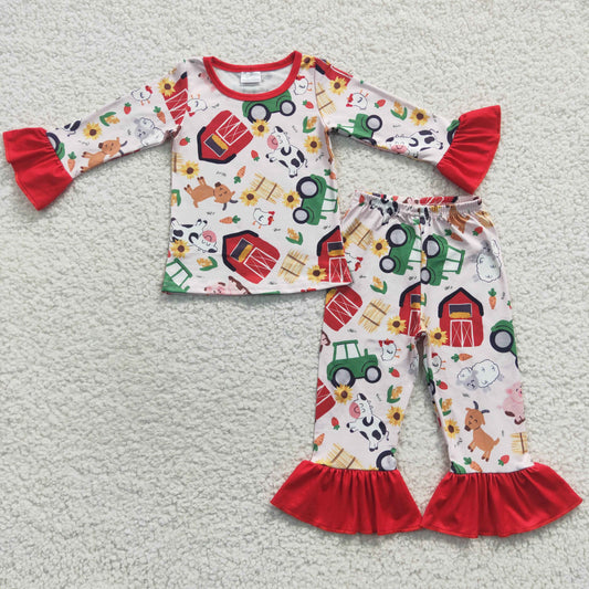 1.24 GLP0488 RTS No Moq Promotion Baby Girls Farm Pajamas Clothes Sets