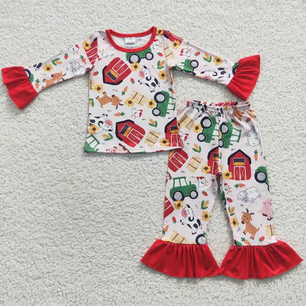 10.4 RTS Sibling Boys Baby Girls Farm Pajamas Clothes Sets