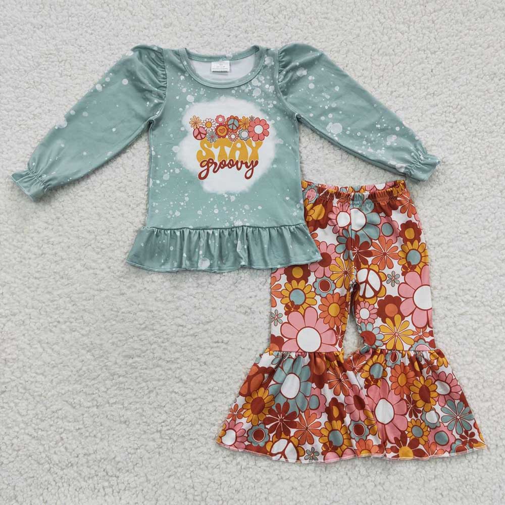 10.3 RTS Sibling Baby Girls Fall Shirt Bell Pants Outfits Sets