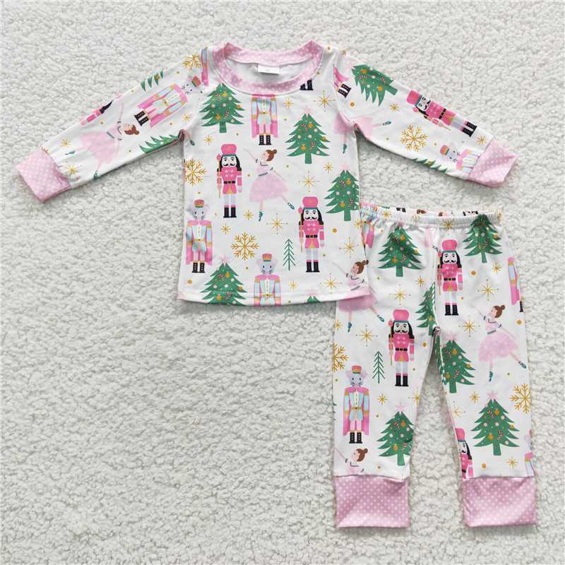 RTS Pink Christmas tree polka dots ballet kids girls pajamas