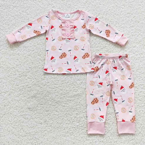 9.16 RTS Sibling Baby Kids Cookie Milks Santa Button Top Pants Christmas Pajamas Sets Zipper Footie Rompers