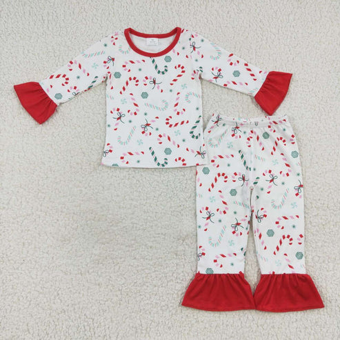 9.16 RTS Sibling Baby Kids Candy Cane Snowflake Top Pants Christmas Pajamas Sets Zipper Footie Rompers