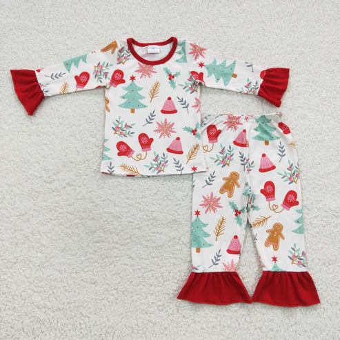 9.16 RTS Sibling Baby Kids Trees Snowflake Top Pants Christmas Pajamas Sets Zipper Footie Rompers