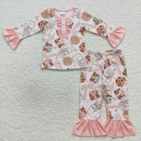 9.16 RTS Sibling Baby Kids Cookie Candy Cane Top Pants Christmas Pajamas Sets Zipper Footie Rompers