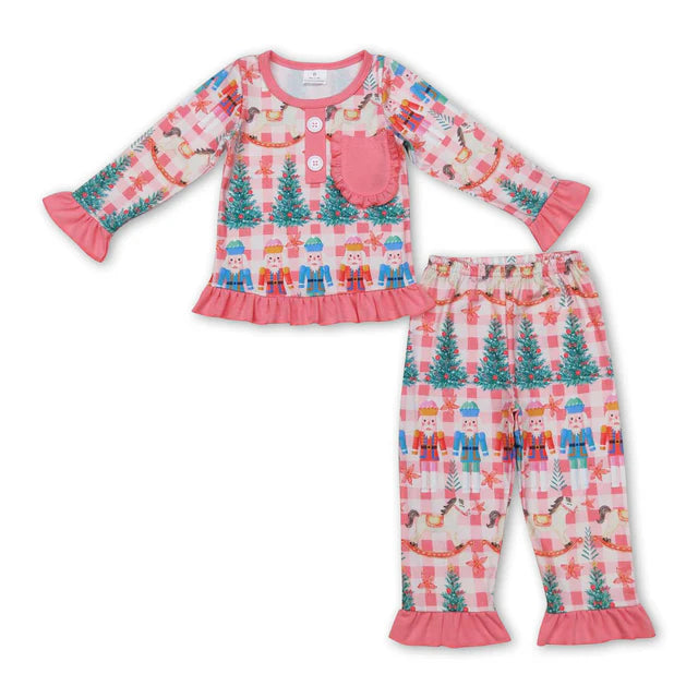 RTS Sibling Baby Girls hristmas Soldier Tree Top Pants Pajamas Clothes Sets
