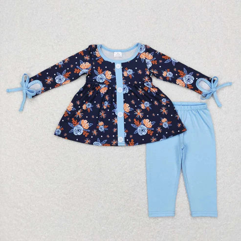 9.17 RTS Sibling Baby Girls Bows Flowers Tunic Leggings Pant Long Ruffle Sleeves Clothes Sets