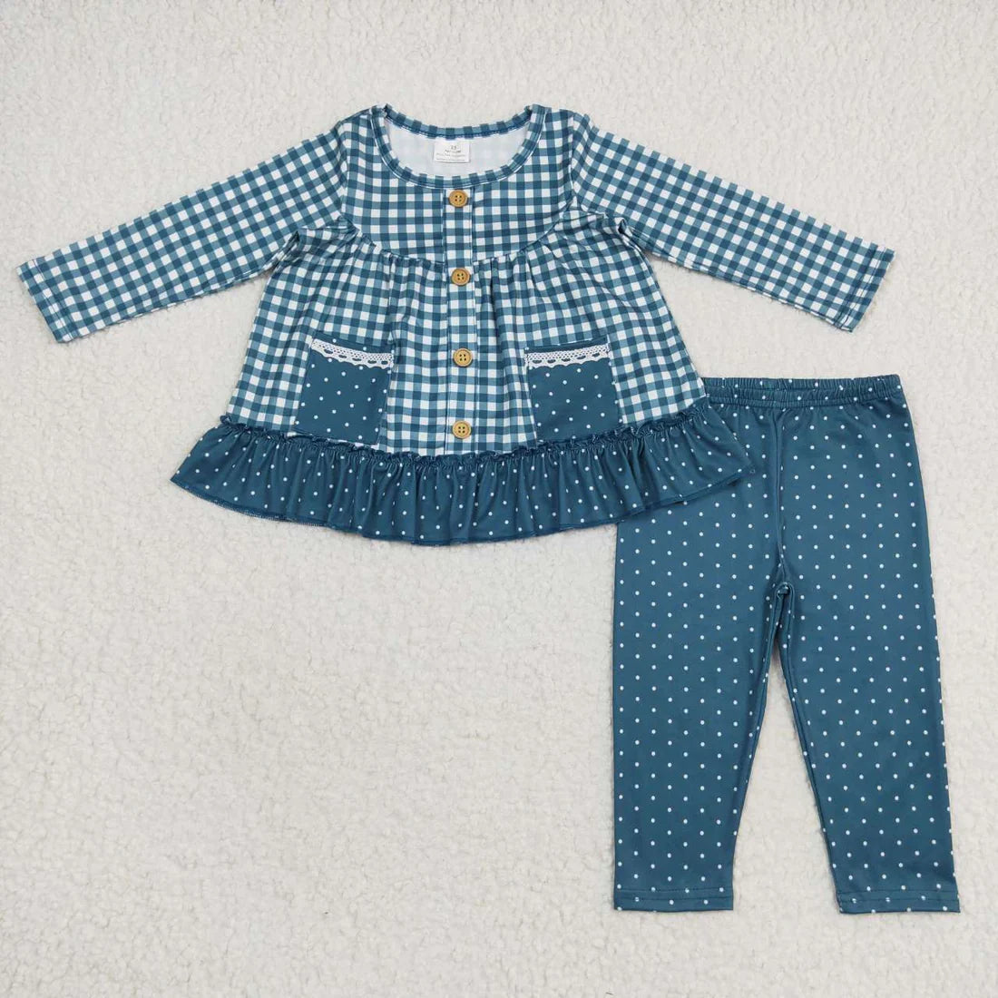10.2 RTS Sibling Baby Girls Fall Flowers Leopard Pocket Button Tunic Legging Pants Clothing Sets