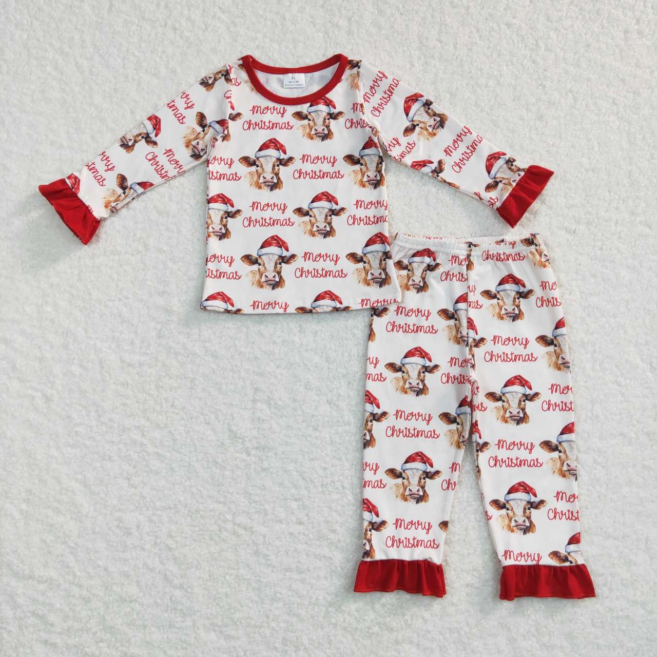 9.18 RTS Sibling Baby Boys Girls Merry Christmas Hats Cows Farm Pant Pajamas Clothes Sets Rompers