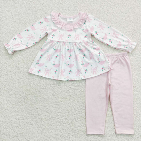 9.17 RTS Sibling Baby Girls Bows Flowers Tunic Leggings Pant Ruffle Sleeves Clothes Sets
