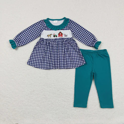9.19 RTS Sibling Baby Boys Girls Embroidery Trucks Santa Milks Top Pants Christmas Clothes Sets