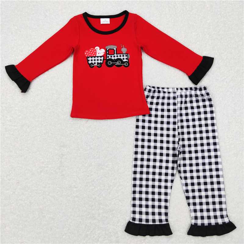 Girls Red Plaid Truck Heart Tunic Pants Outfit Valentine's Day Clothing Set