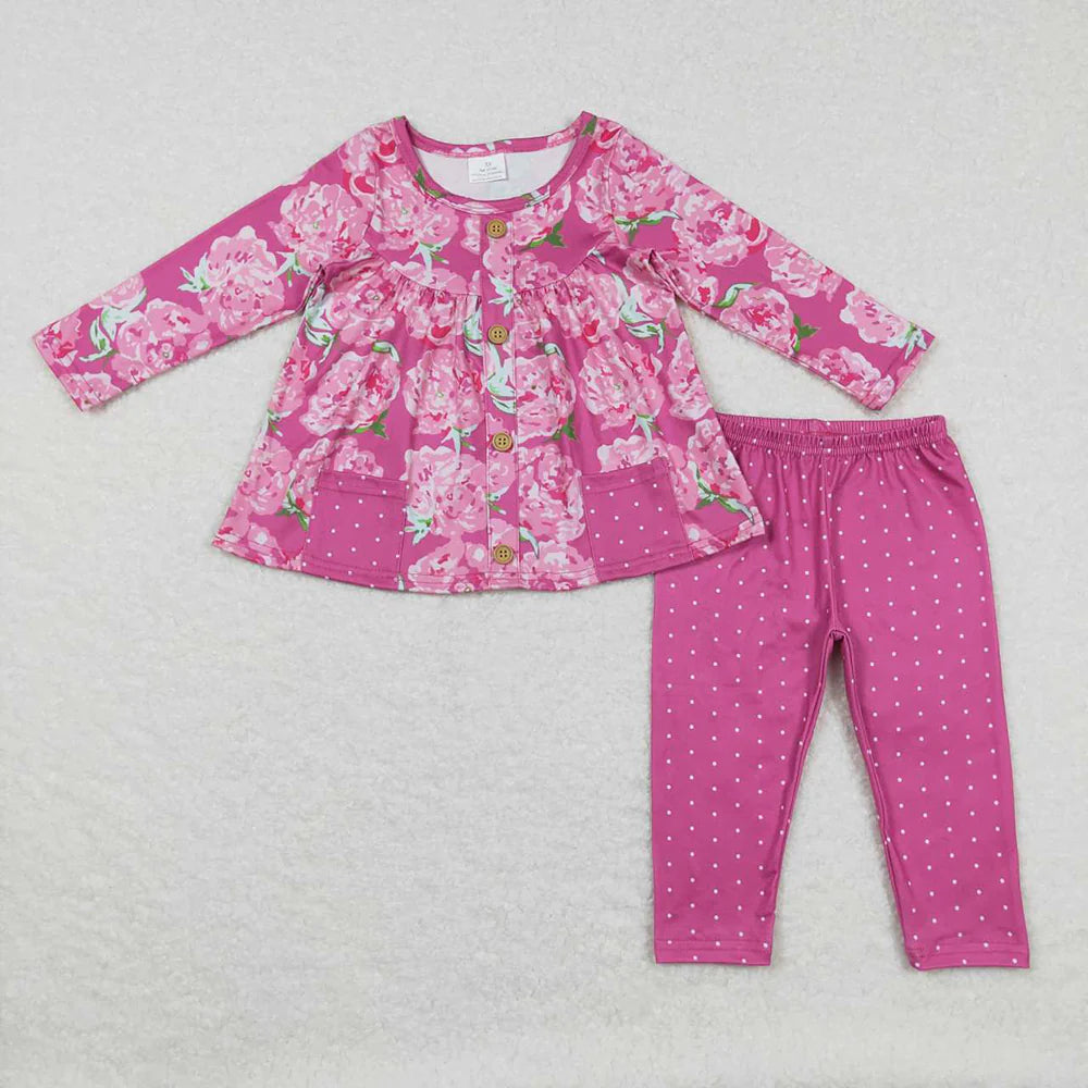 10.3 RTS Sibling Baby Girls Fall Floral Pocket Tunic Legging Pants Clothing Sets