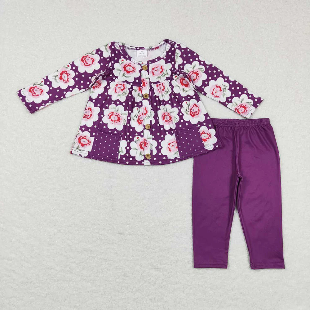 10.3 RTS Sibling Baby Girls Fall Floral Pocket Tunic Legging Pants Clothing Sets