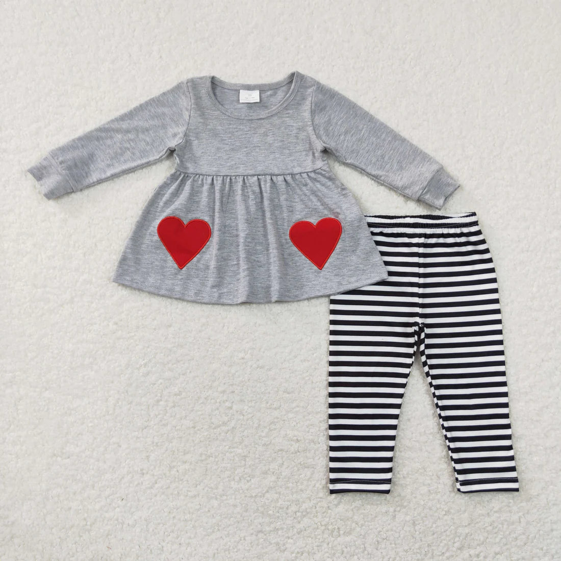 11.24 RTS Sibling Baby Girls Embroidery Hearts Pockets Stripe Tunic Legging Pants Valentines Clothes Sets