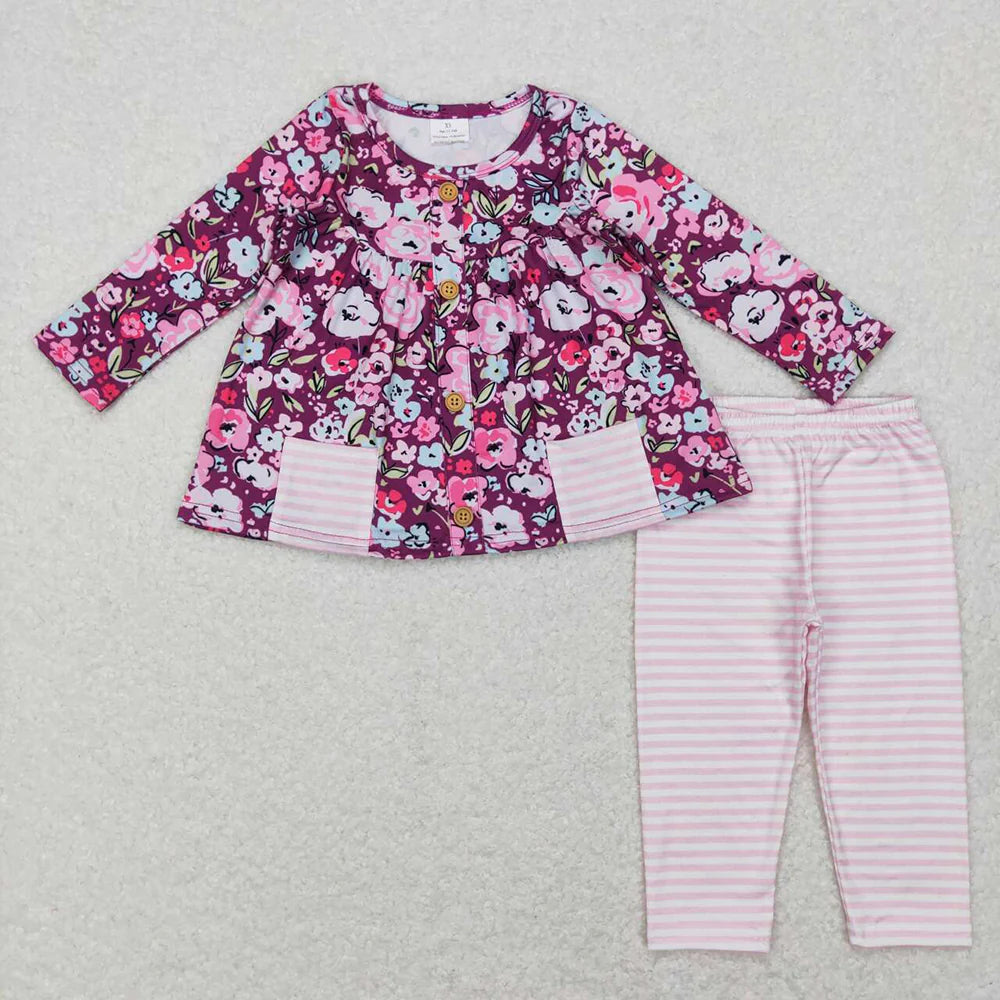 10.3 RTS Sibling Baby Girls Fall Floral Pocket Tunic Legging Pants Clothing Sets
