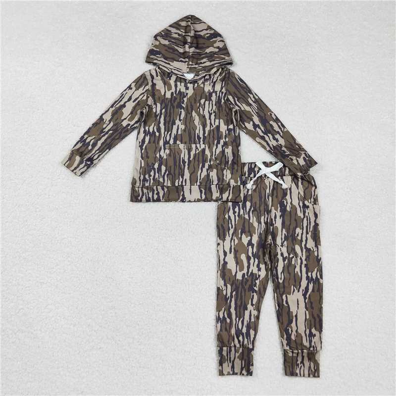 USA Warehouse (IN STOCK)Baby Boys sets Brown Camo Long Sleeve Hooded Shirts Hunting Pants Clothes Sets