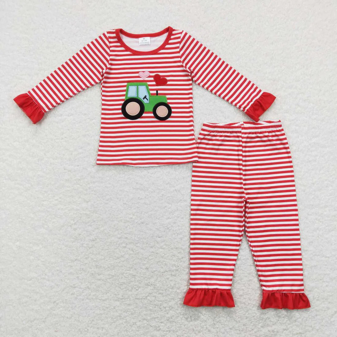 1.17 RTS Sibling Baby Boys Girls Valentines Tractor Hearts Rompers Pajamas Clothes Sets