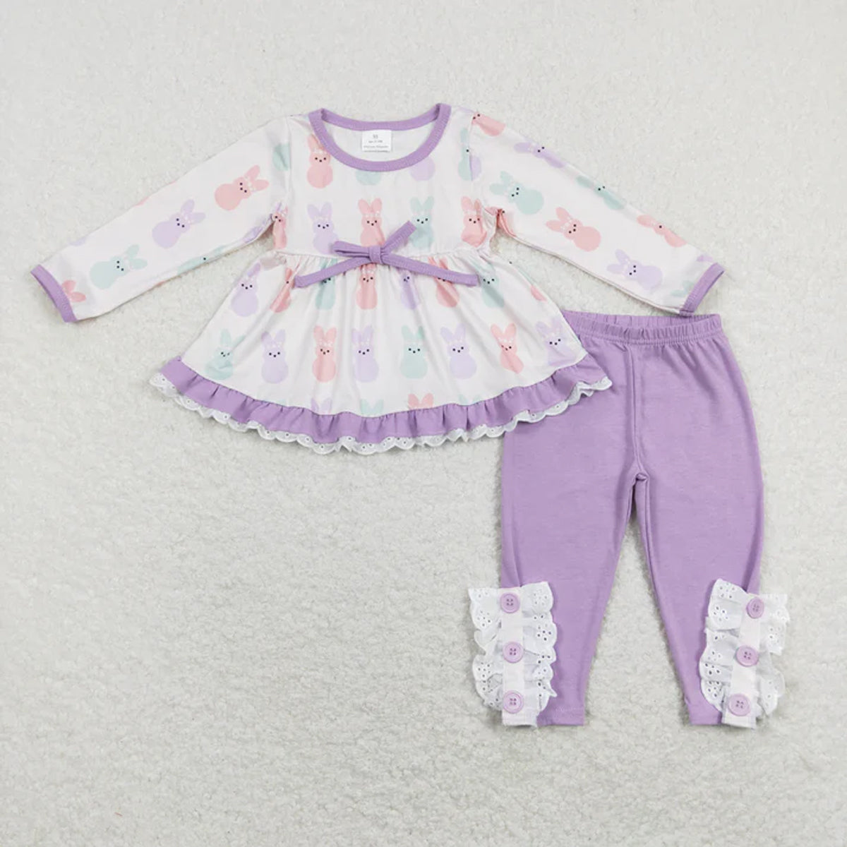 RTS Sibling Baby Girls Winter Outfits Easter Bunny Tunic Lavender Legging Clothes Sets