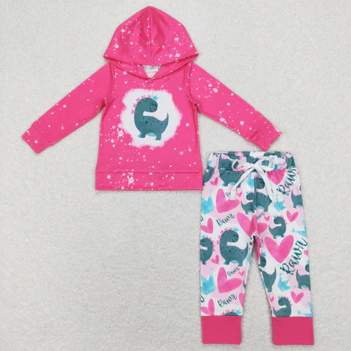 9.18 RTS Sibling Baby Girls Floral Dinosaurs Pockets Hoodies Ruffle Leggings Pant Clothes Sets