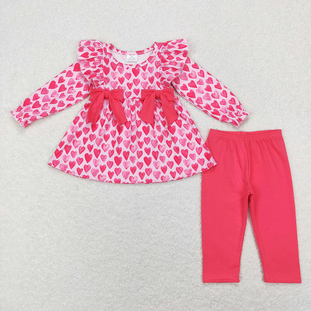 1.14 RTS Sibling Baby Girls Pink Hearts Bows Rompers Outfits Clothes Sets