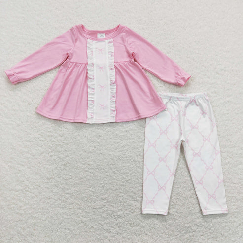 9.17 RTS Sibling Baby Girls Bows Flowers Tunic Leggings Pant Ruffle Sleeves Clothes Sets