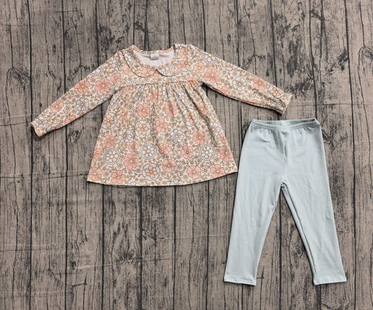 2.2 GLP1195 Sample No Moq Baby Girls Fall Flowers Tunic Legging Outfits Clothes Sets