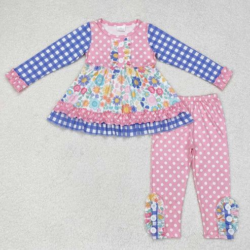 9.17 RTS Sibling Baby Girls Bows Flowers Tunic Leggings Pant Long Ruffle Sleeves Clothes Sets