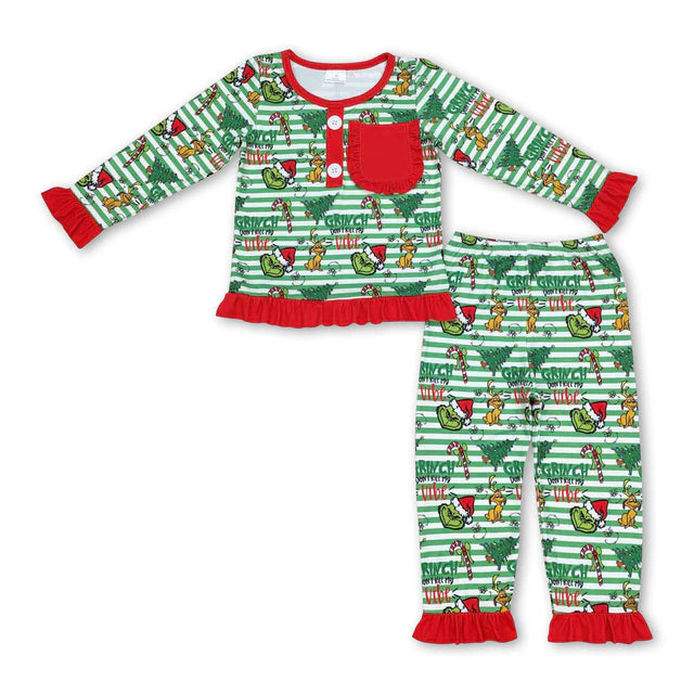 RTS Sibling Baby Girls hristmas Soldier Tree Top Pants Pajamas Clothes Sets