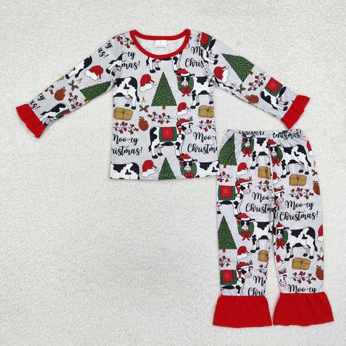 9.16 RTS Sibling Baby Kids Sibling Baby Kids Hats Cows Trees Farm Merry Christmas Pajamas Sets Zipper Footie Rompers