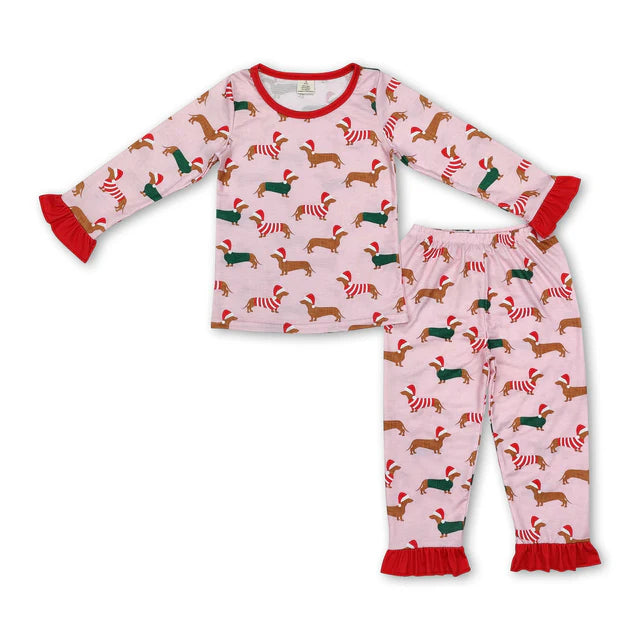 RTS Sibling Baby Girls Christmas Shelf Bamboo Pajamas Clothes Sets