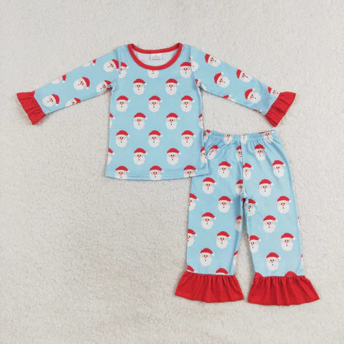 9.18 RTS Sibling Baby Boys Girls Christmas Hats Santa Top Pocket Pant Pajamas Sets