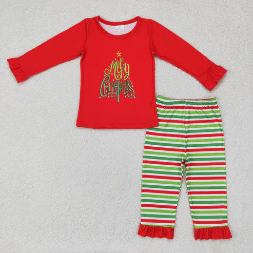 9.18 RTS Sibling Baby Kids Merry Christmas Top Stripe Pants Christmas Clothes Sets