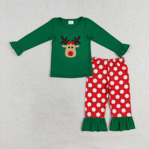 9.19 RTS Sibling Baby Boys Girls Embroidery Deer Top Pants Christmas Clothes Sets
