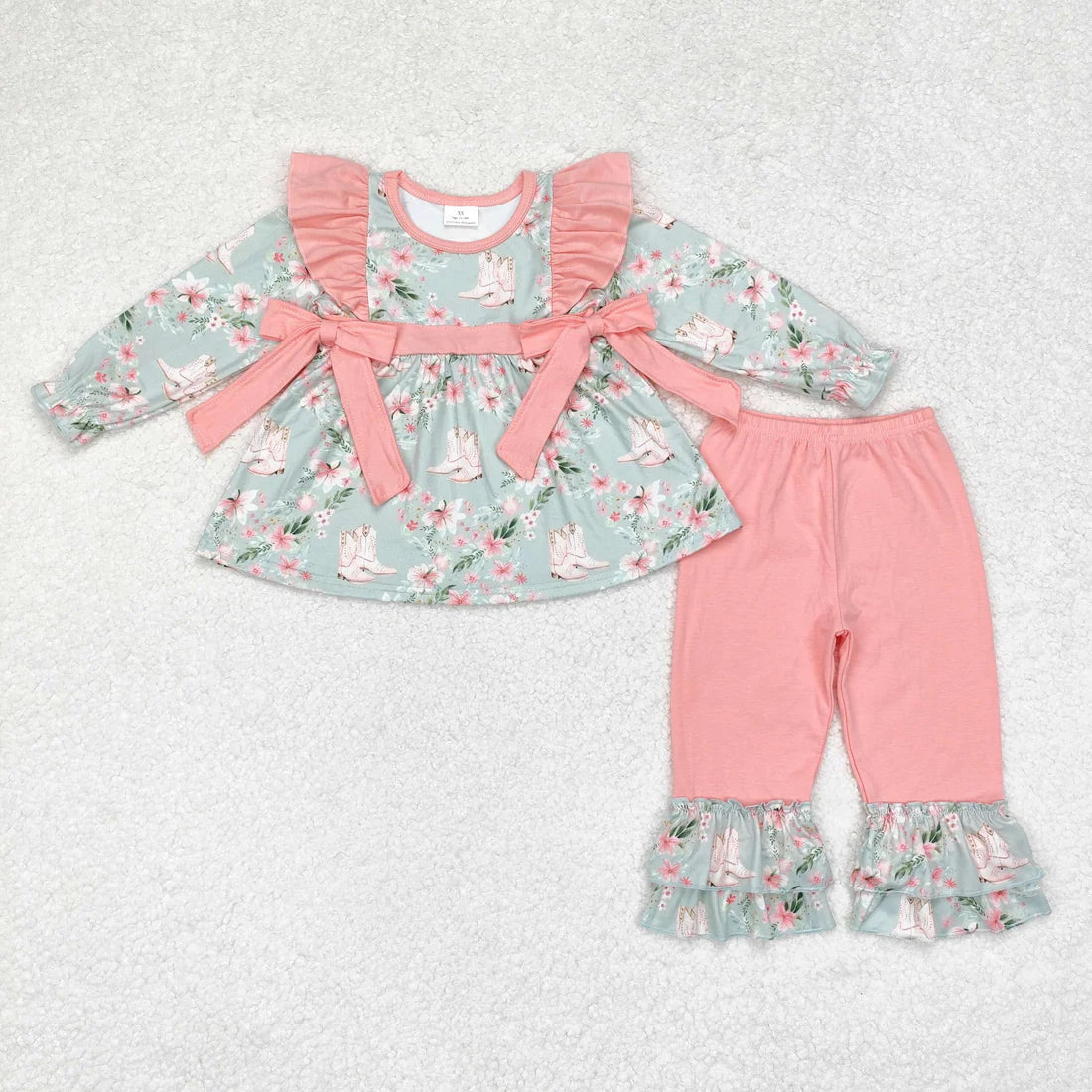 10.2 RTS Sibling Baby Girls Long Sleeves Floral Bows Tunic Ruffle Pants Clothes Sets