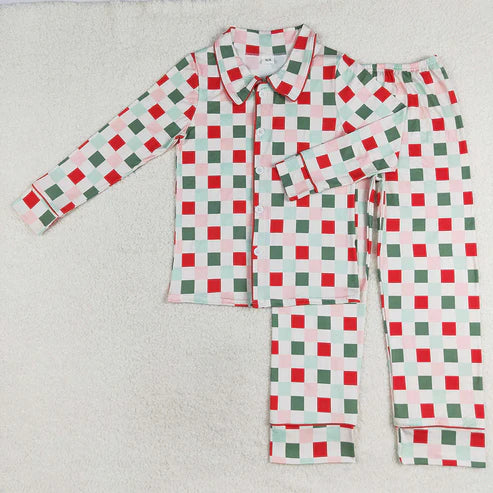 11.5 RTS Sibling Adult Women Long Sleeve Bows Checked Button Shirts Pants Christmas Pajamas Sets