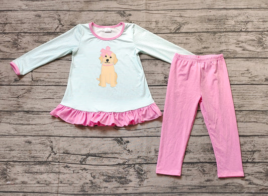 No moq GLP1376  Pre-order Size 3-6m to 14-16t baby girl clothes embroidery long sleeve top with trousers kids autumn set