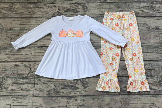 No moq GLP1378  Pre-order Size 3-6m to 14-16t baby girl clothes embroidery long sleeve top with trousers kids autumn set