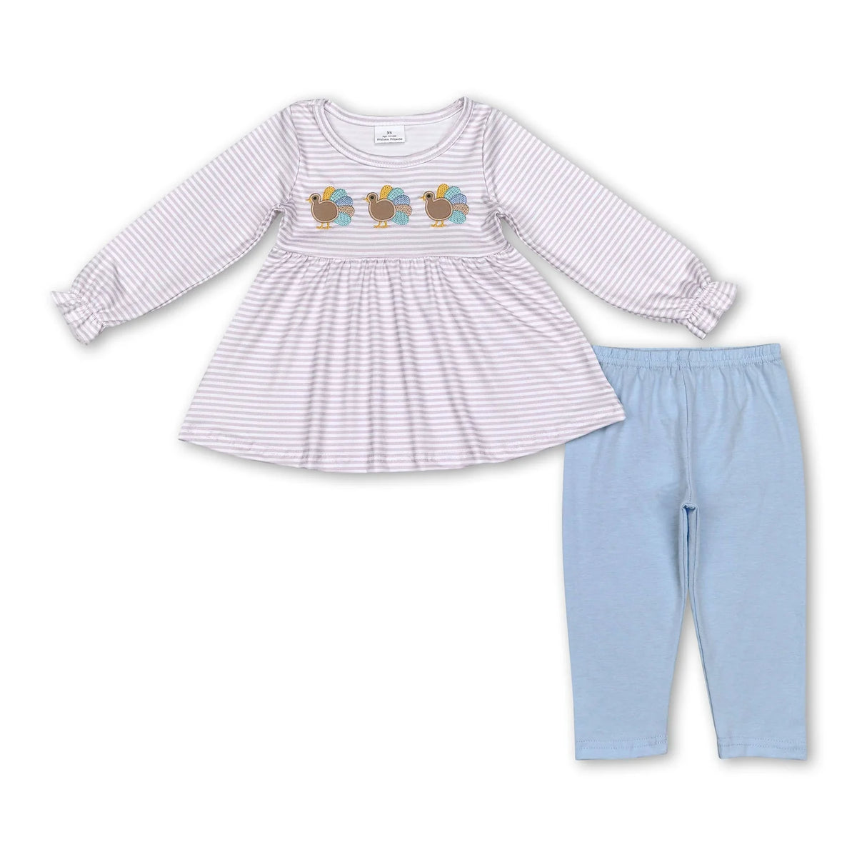 RTS NO MOQ Sibling milk silk Baby Girls Boys Striped Turkey Embroidery Long Sleeve Sibling Matching Thanksgiving Outfit Set