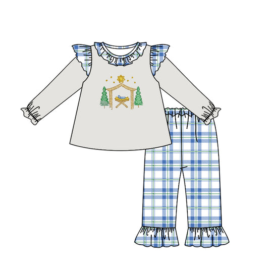 No moq GLP1381  Pre-order Size 3-6m to 14-16t baby girl clothes long sleeve top with trousers kids autumn set