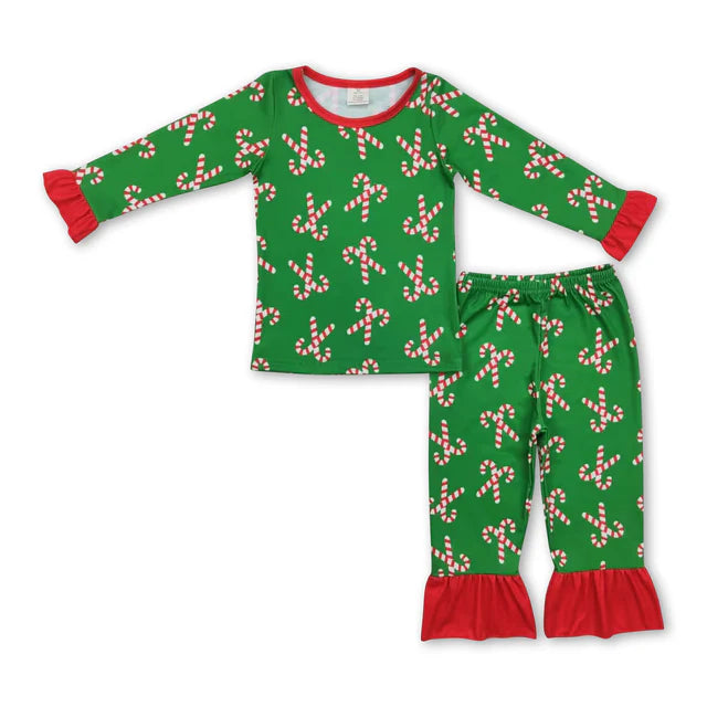 RTS Sibling Baby Girls Christmas Shelf Bamboo Pajamas Clothes Sets