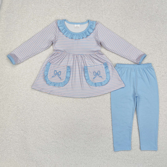 GLP1389 Stripe tunic bow pockets leggings kids girls clothing